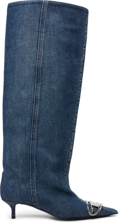 Diesel Blue D-venus Kb Slouchy Denim Tall Boots