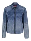 Diesel Men Blue Jacket With Classic Collar And Distressed Effect In Fabric Man In Blue
