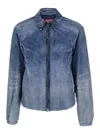 Diesel Men Blue Jacket With Classic Collar And Distressed Effect In Fabric Man In Blue