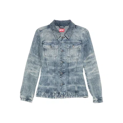 Diesel Fitted Jacket In Lasered Cotton-hemp Denim In Blue