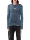 Diesel 'darin' Blue Crewneck T-shirt With Oval D Logo Cut-out On The Front In Blue