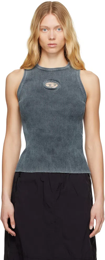 Diesel Rib-knit Tank Top With Oval D In Blue