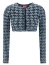 Diesel Long Sleeve Cropped Houndstooth Top In Blue