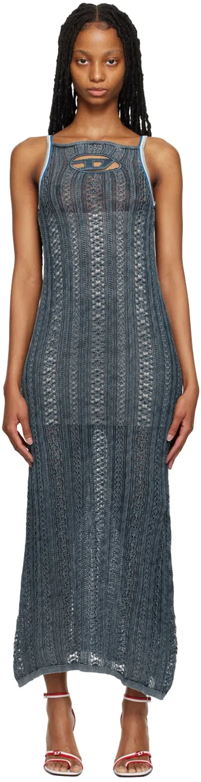 Diesel Logo-patch Knitted Dress In Blue