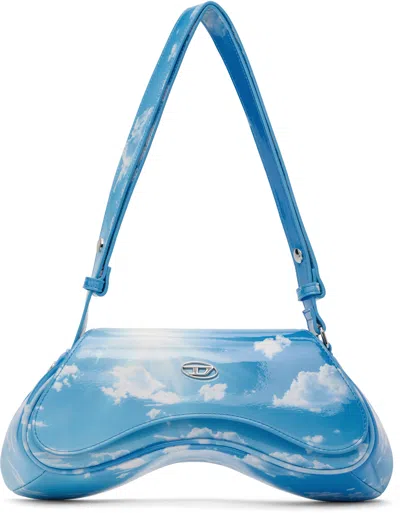 Diesel Curved Silhouette Bag With Vibrant Sky Print In Blue