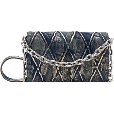 Diesel Blue Quilted Denim Purse Wallet In Hb376