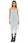 Diesel Blue Solid V Neck Midi Dress In Metallic