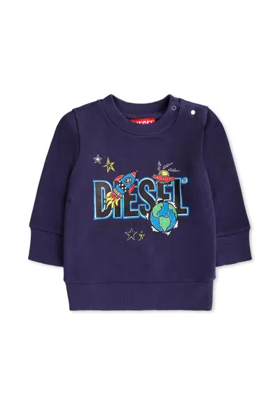 Diesel Blue Sweatshirt For Baby Boy With Space Print