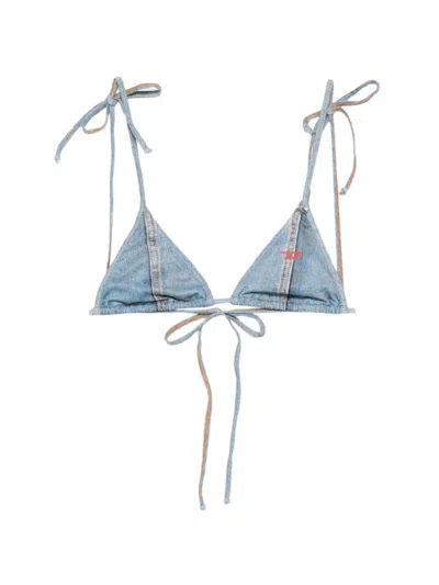 Diesel Blue Tie Detail Triangle Bikini Top In Multi