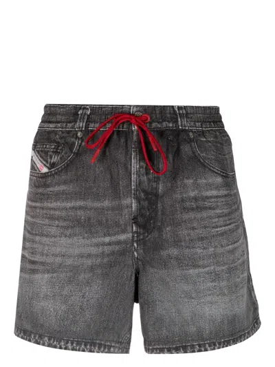 Diesel Bmbx-nico Denim-print Swim Shorts In Grey