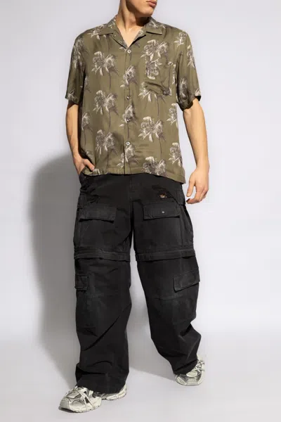 Diesel Red Tag Short Sleeved Bmowt-adrian Shirt With Palms Pattern In Green