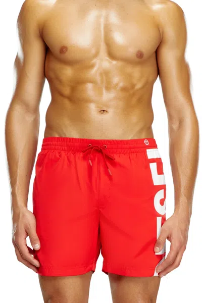 Diesel Board Shorts With Side Logo Print In Red