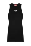 Diesel Ribbed Black Sleeveless Mini Dress With Logo Detail