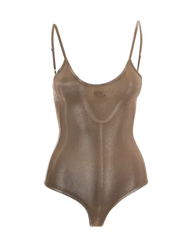 Diesel Sandy Beige Imyny Sprayed Mylar Bodysuit In Brown
