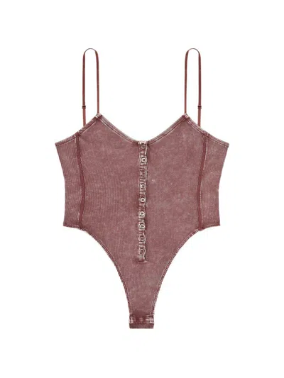 Diesel T-ley Marbled Ribbed Jersey Thong Bodysuit In Brown