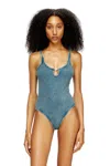 Diesel Bodysuit In Marble-washed Stretch Cotton In Blue