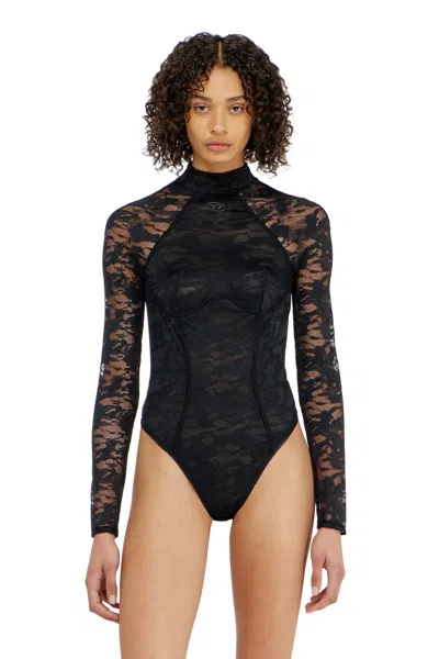 Diesel Bodysuit In Nylon Lace With Open Back In Black