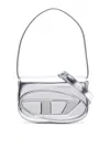 Diesel Geometric Flap Shoulder Bag With Metallic Finish In Silver