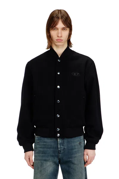 Diesel Bomber Jacket In Felted Wool Blend In Black