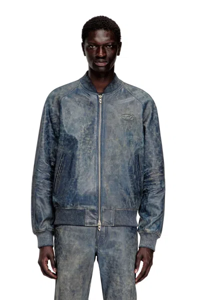 Diesel Bomber Jacket In Treated Leather In Blue