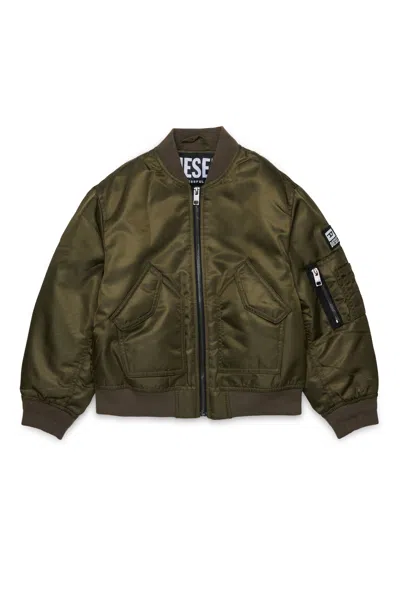 Diesel Bomber Jacket With Logo And Zipped Pockets In Green