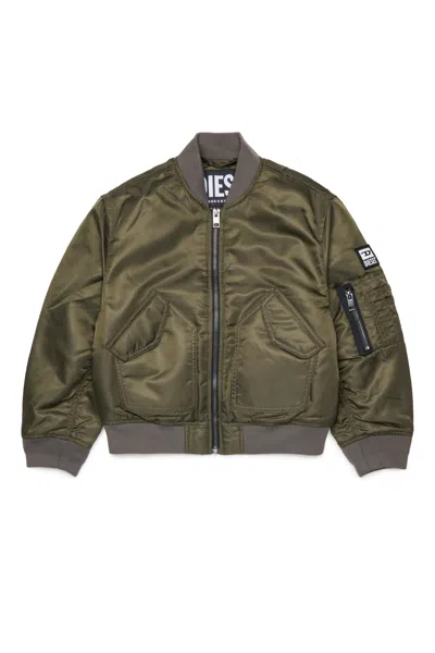 Diesel Kids' Bomber Jacket With Logo And Zipped Pockets In Green