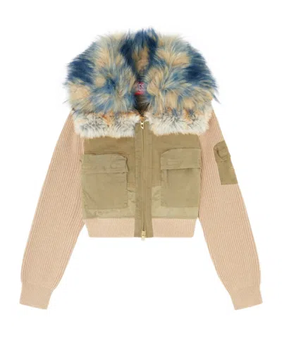 Diesel Bomber Jacket With Rib-knit And Plush Trims In Animal Print