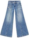 Diesel Womens 1 D-akii Panelled Flared-leg Mid-rise Denim-blend Jeans In Blue