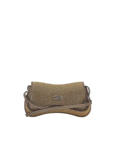 Diesel Small Crystal-embellished Shoulder Bag In Gold