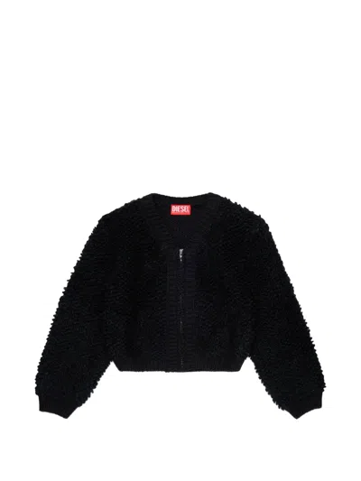 Diesel Kids' 부클레 니트 집업 가디건 In Black