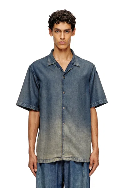 Diesel Bowling Shirt In Gradient Fluid Denim In Blue