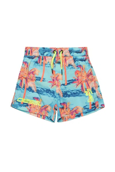 Diesel Kids' Boxer Swimsuit Allover Hawaii In Multicolor