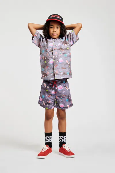 Diesel Kids' Boxer Swimsuit With All-over Prints In Gray
