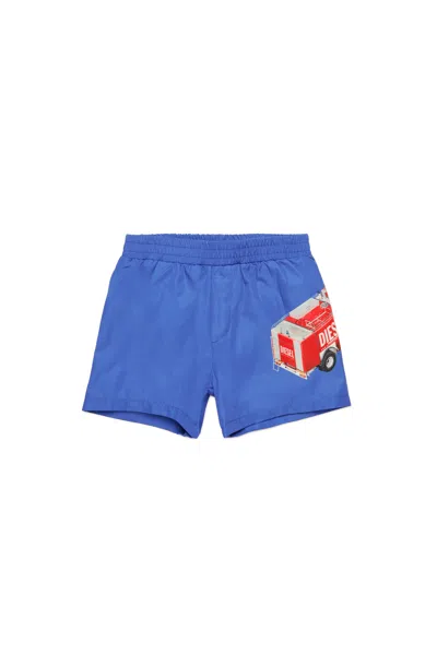 Diesel Boxer Swimsuit With Fire Truck Graphics In Blue