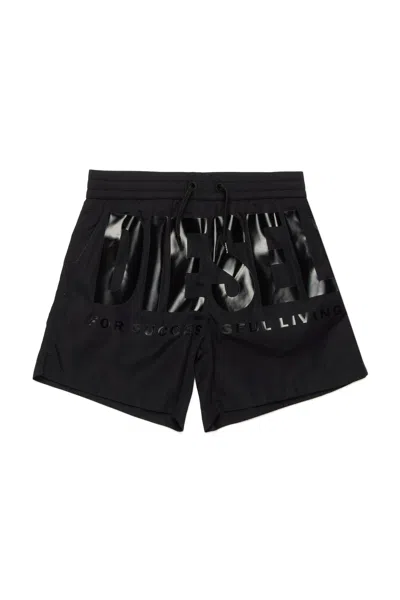 Diesel Kids' Boxer Swimsuit With Institutional Logo In Black