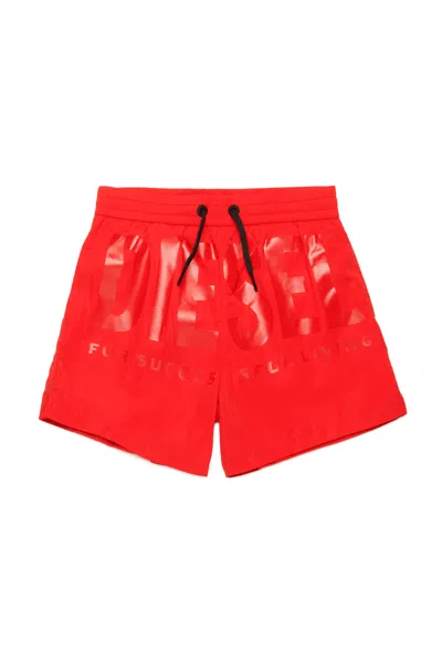 Diesel Kids' Boxer Swimsuit With Institutional Logo In Red