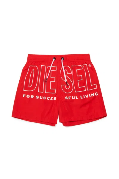 Diesel Kids' Boxer Swimsuit With Logo In Red
