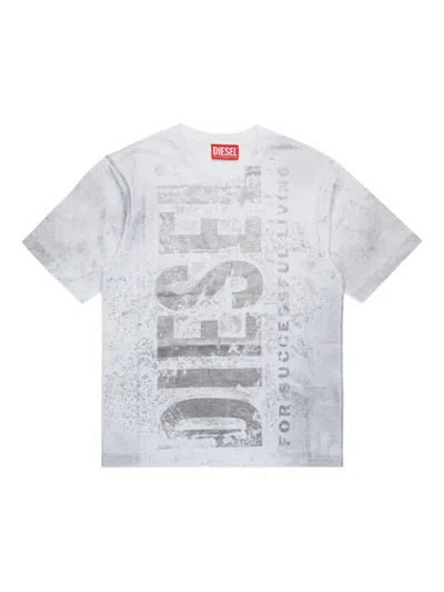 Diesel Kids' T-shirt In Jersey Effetto Vissuto Con Maxi Logo