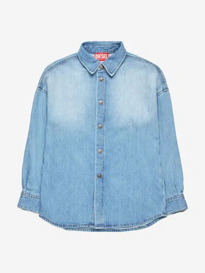DIESEL DIESEL BOYS OVAL D BACK LOGO DENIM SHIRT