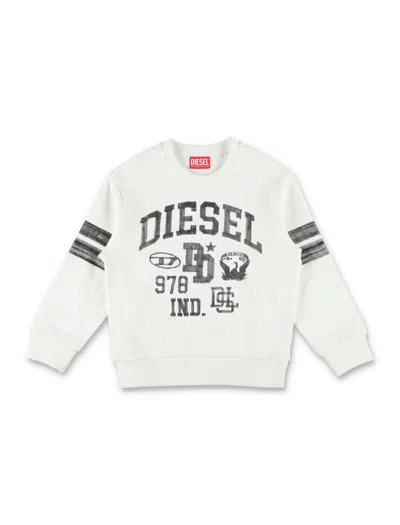 Diesel Boys Soft Cotton Collegiate Graphic Sweatshirt With Back 1978 Print In White