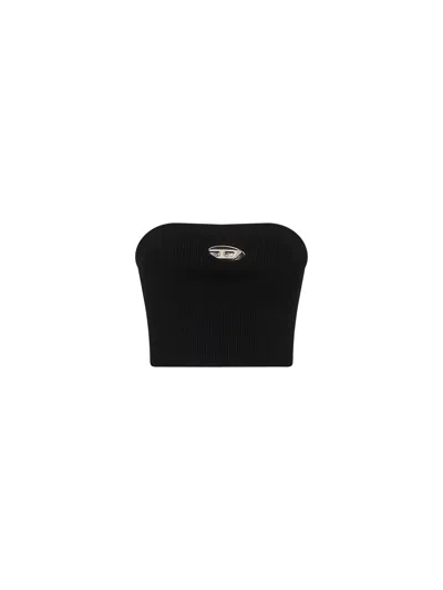DIESEL M-CLARKSVILLEX BLACK STRETCH RIBBED JERSEY BANDEAU TOP