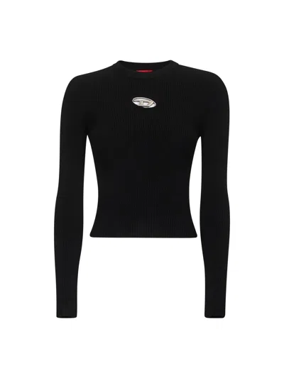 DIESEL M-VALARI TOP IN BLACK RIBBED STRETCH JERSEY