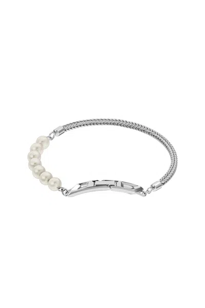 Diesel Bracelet En Argent Sterling Et Perle In Silver