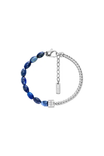 Diesel Bracelet En Perles De Lapis-lazuli In Gris Argenté