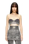Diesel Bralette In Prince Of Wales Jacquard Denim In Multi