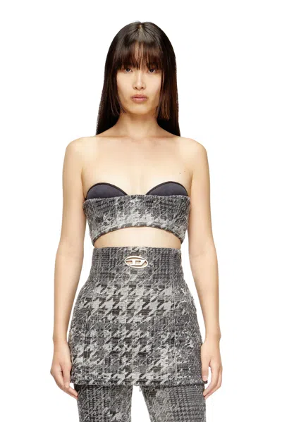 Diesel Bralette In Prince Of Wales Jacquard Denim In Multi