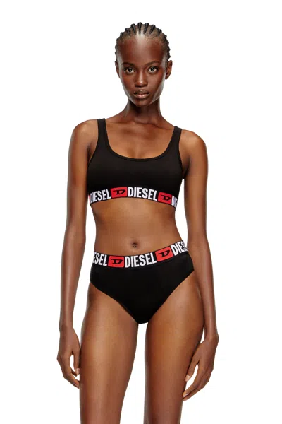 Diesel Bralette A Coste Con Fascia Logata In Nero