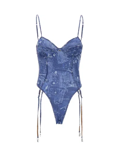 Diesel Bridget-dnm Indigo Corset-inspired Bodysuit In Blue
