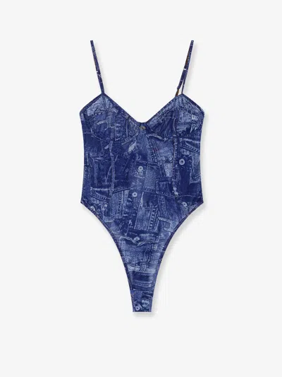 Diesel Bridget Nylon Bodysuit With Denim Print In Blue