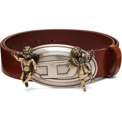 Diesel Brown Cherub Oval D Buckle Leather Belt In Hb763
